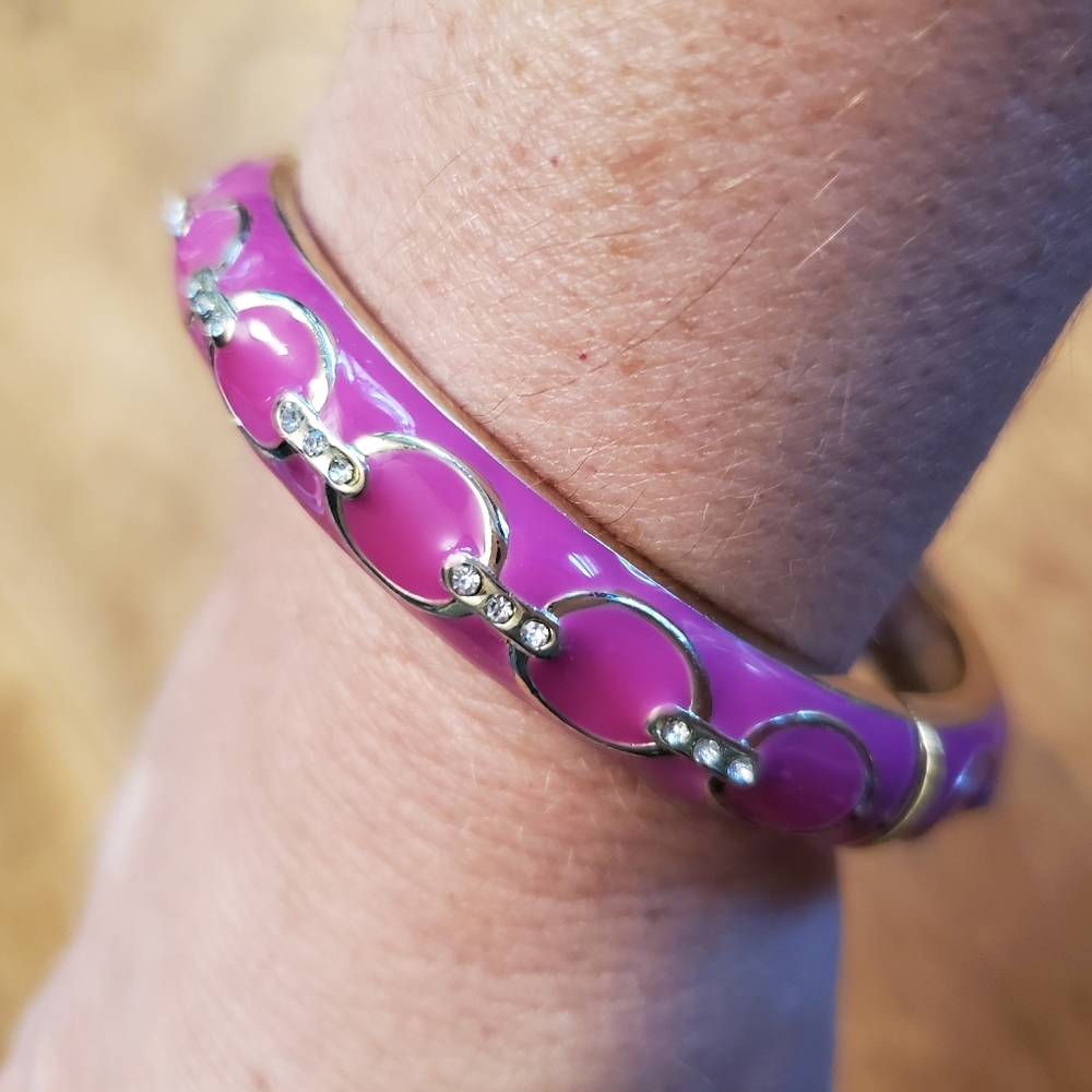 Pink & Gold Spring Hinge Bangle Bracelet